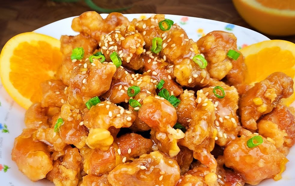 Orange chicken rice plate